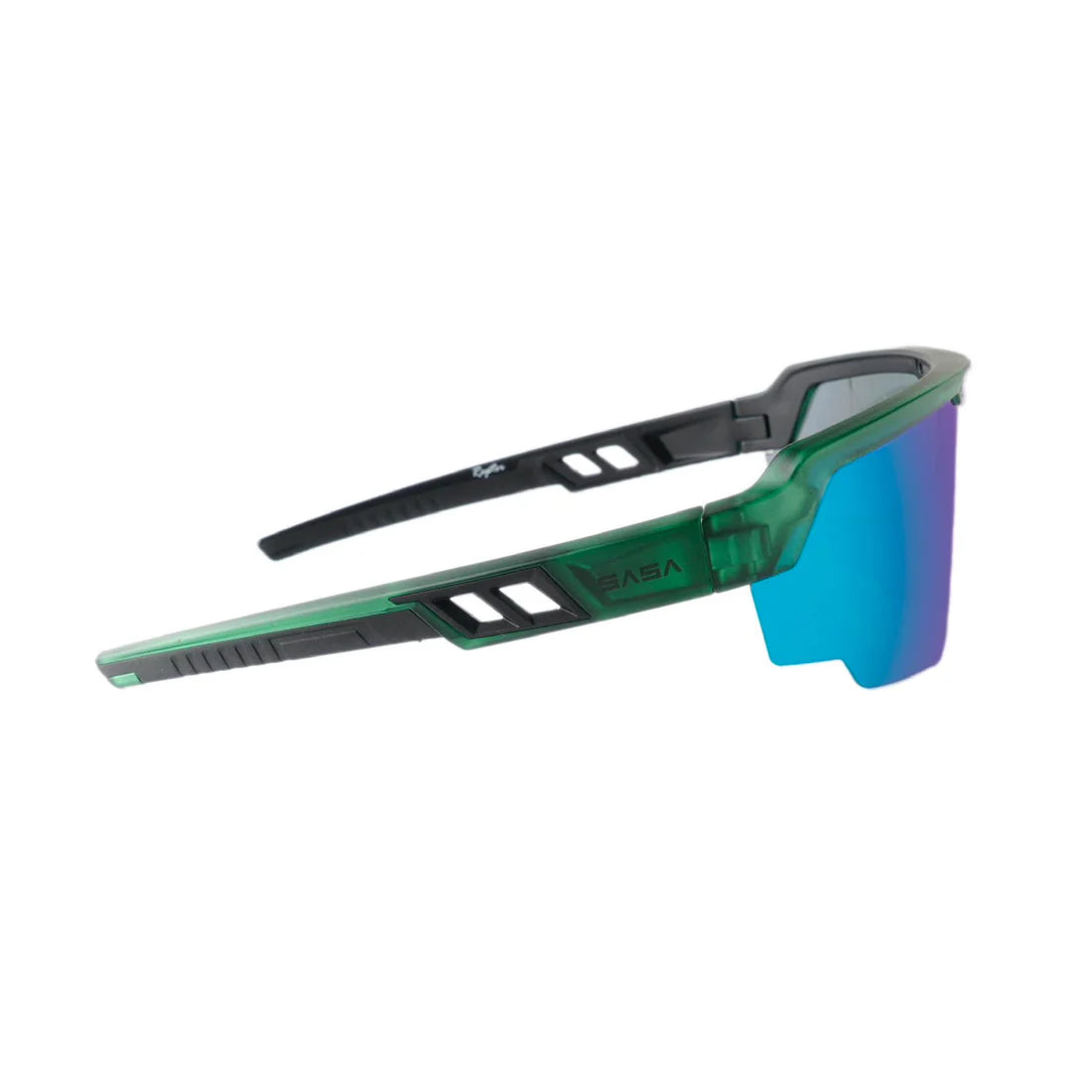 SASA Raptor Translucent Green Frame Ice Blue Revo Lens Sports Sunglasses