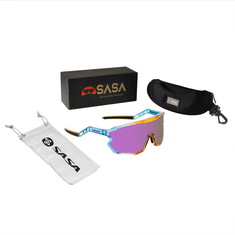 SASA Z-Series Prismatic Blue/Orange Frame Purple Revo Lens Sports Sunglasses