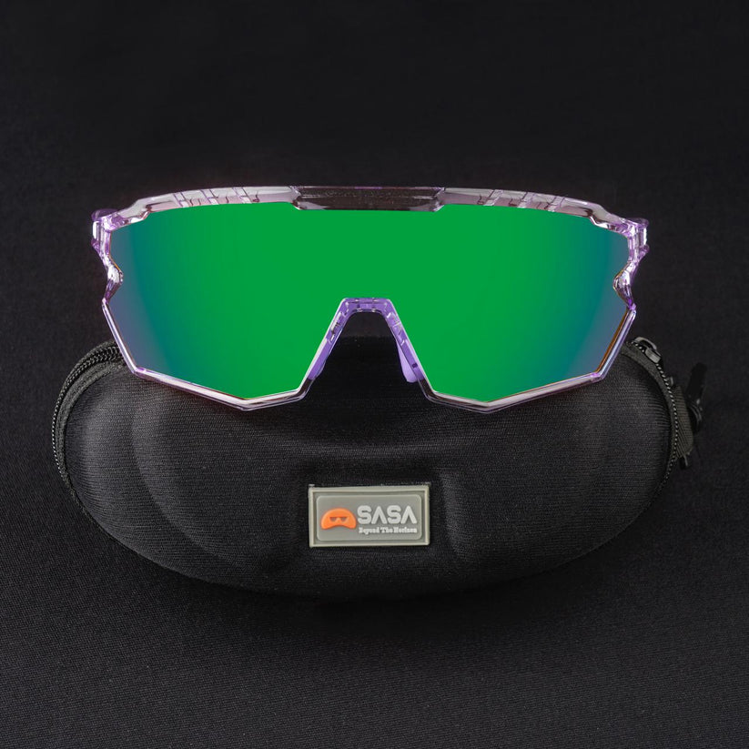 SASA Z-Series Prismatic Purple Frame Green Revo Lens Sports Sunglasses