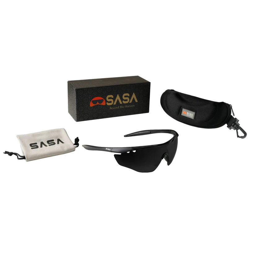 SASA Matte Black Frame Black Lens Hawkeye Sports Sunglasses
