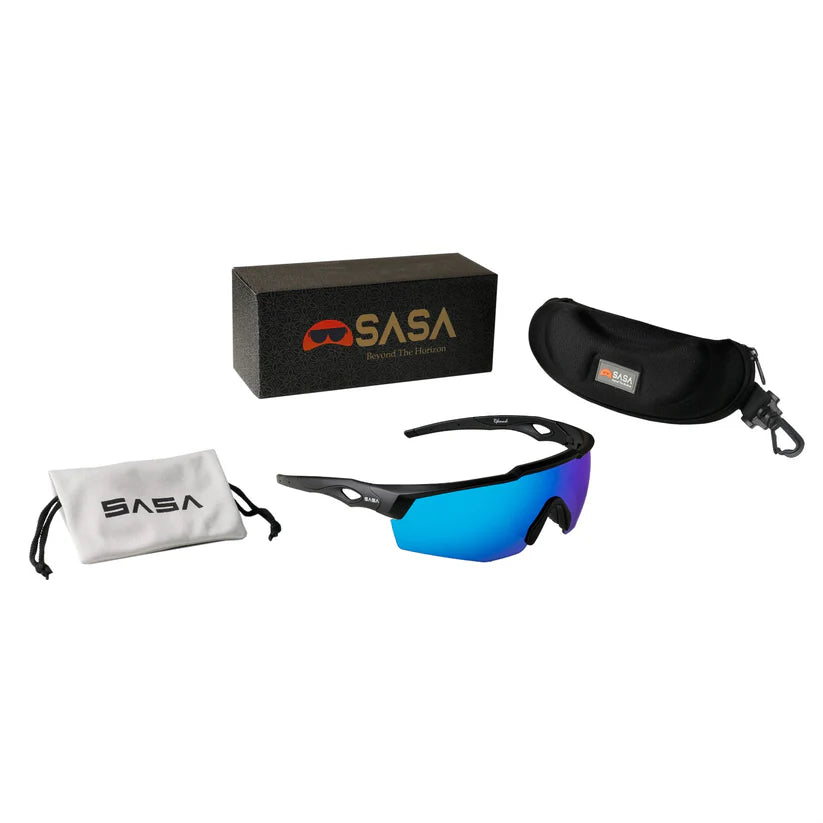 SASA Rebound Matte Black Frame Ice Blue Revo Lens Sports Sunglasses