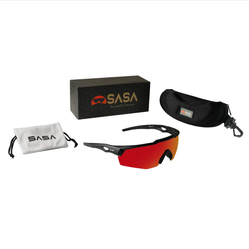 SASA Rebound Matte Black Frame Red Revo Lens Sports Sunglasses