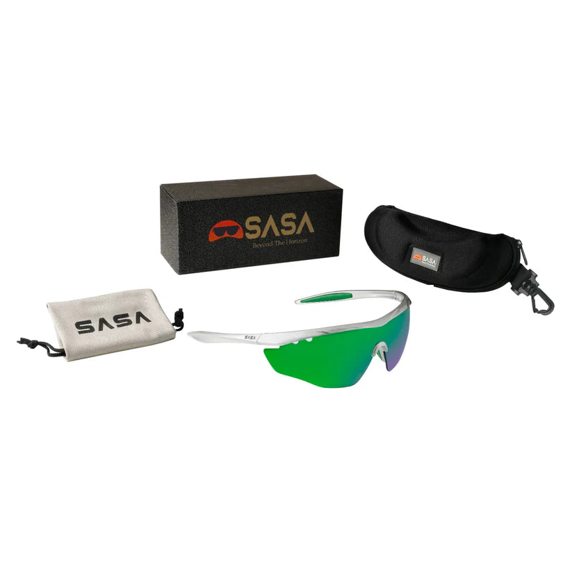 SASA Matte Silver Frame Green Revo Lens Sports Sunglasses