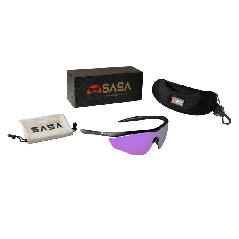 SASA Matte Black Frame Purple Revo Lens Sports Sunglasses