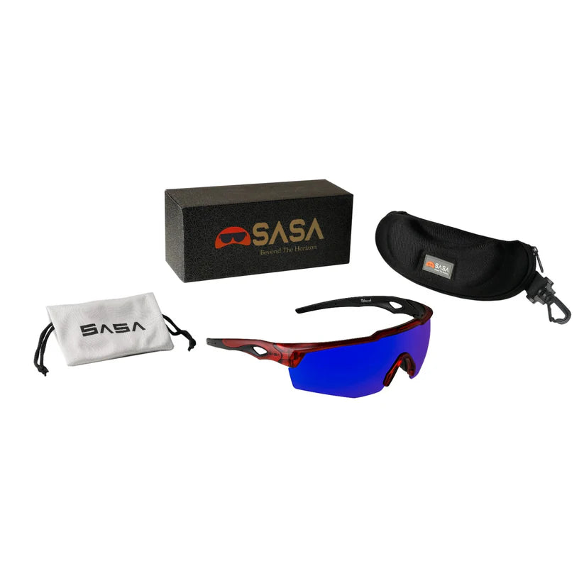 SASA Rebound Translucent Red Frame Blue Revo Lens Sports Sunglasses