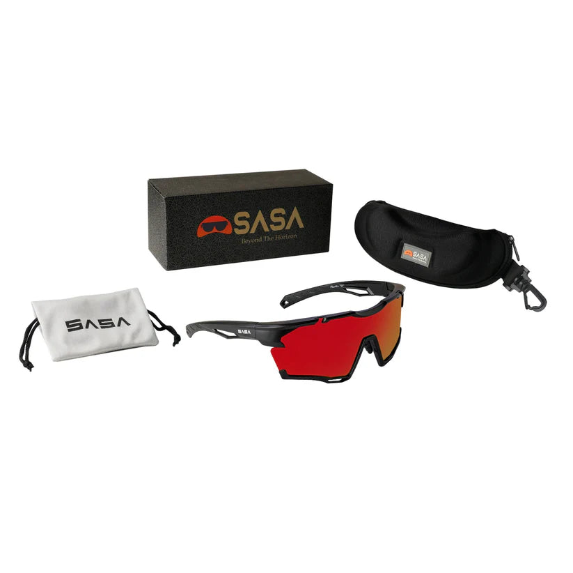 SASA Phantom Matte Black Frame Red Revo Lens Sports Sunglasses