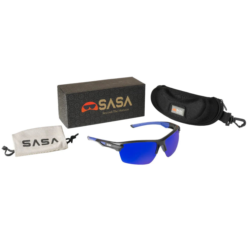 SASA Predator Matte Black Frame Blue Lens Sports Sunglasses