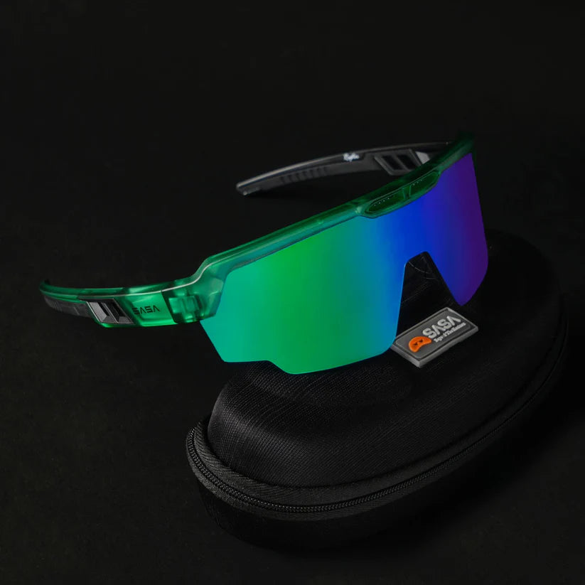 SASA Raptor Translucent Green Frame Green Revo Lens Sports Sunglasses