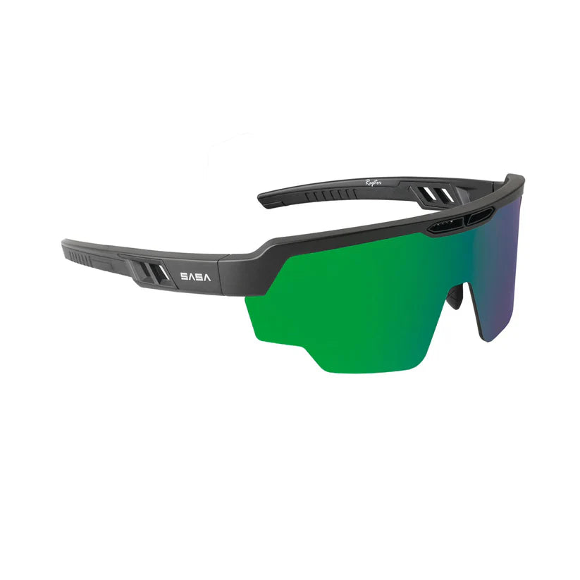 SASA Raptor Matte Black Frame Green Revo Lens Sports Sunglasses