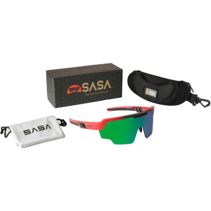 SASA Raptor Matte Red Frame Green Revo Lens Sports Sunglasses