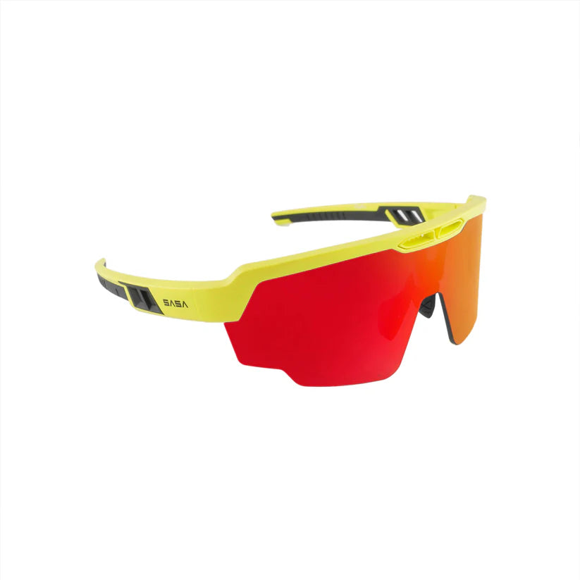 SASA Raptor Neon Yellow Frame Red Revo Lens Sports Sunglasses