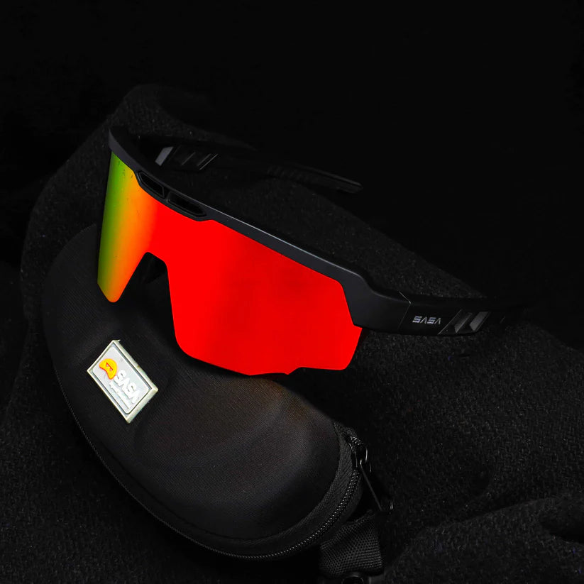 SASA Raptor Matte Black Frame Red Revo Lens Sports Sunglasses