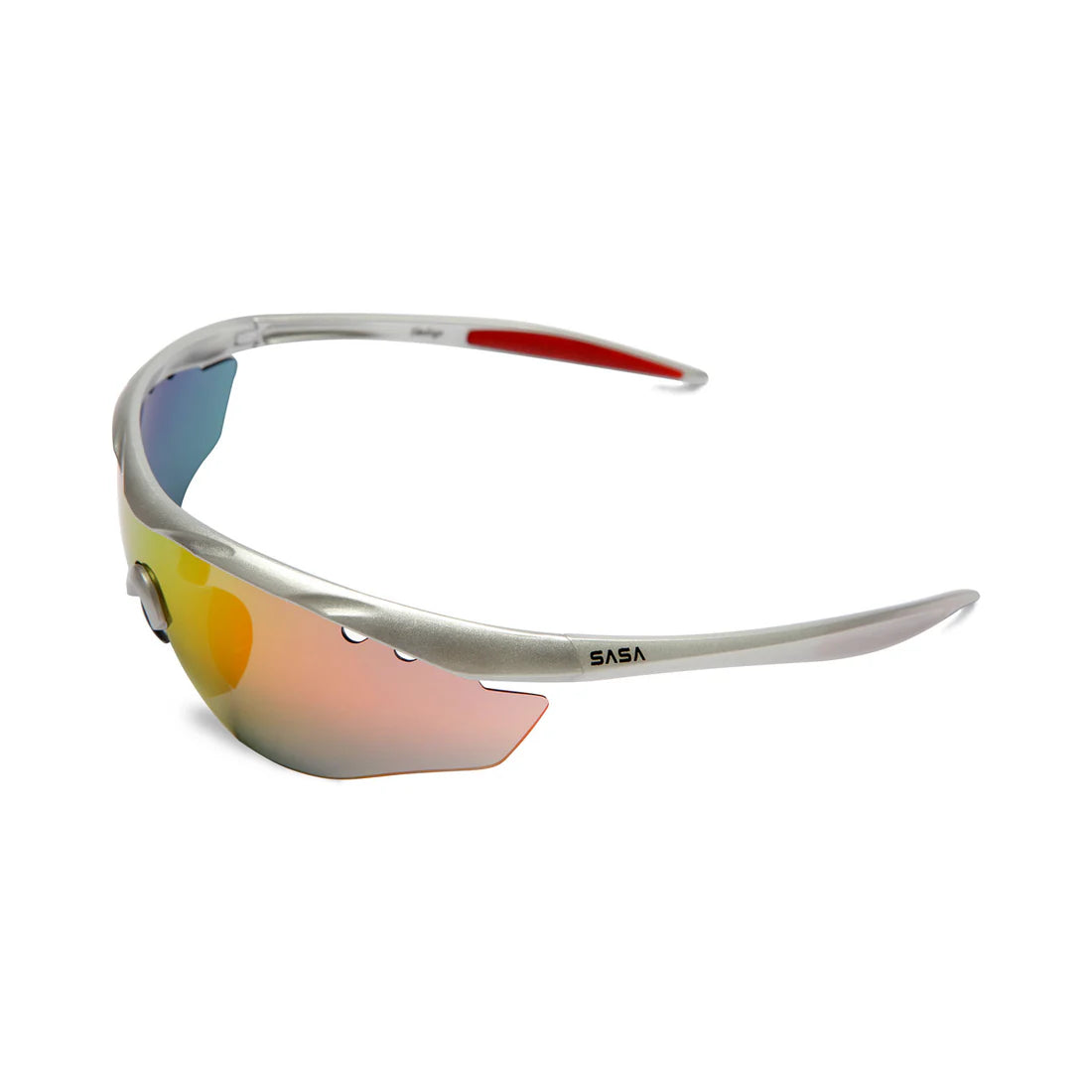 SASA Hawkeye Matte Silver Frame Red Revo Lens Sports Sunglasses