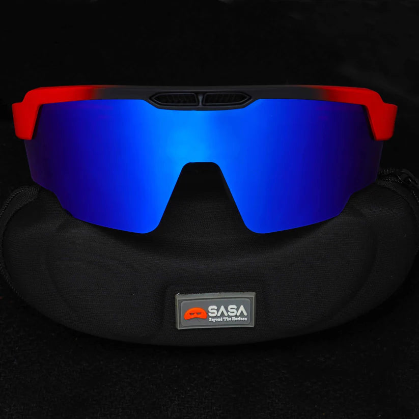 SASA Raptor Matte Red Frame Blue Revo Lens Sports Sunglasses
