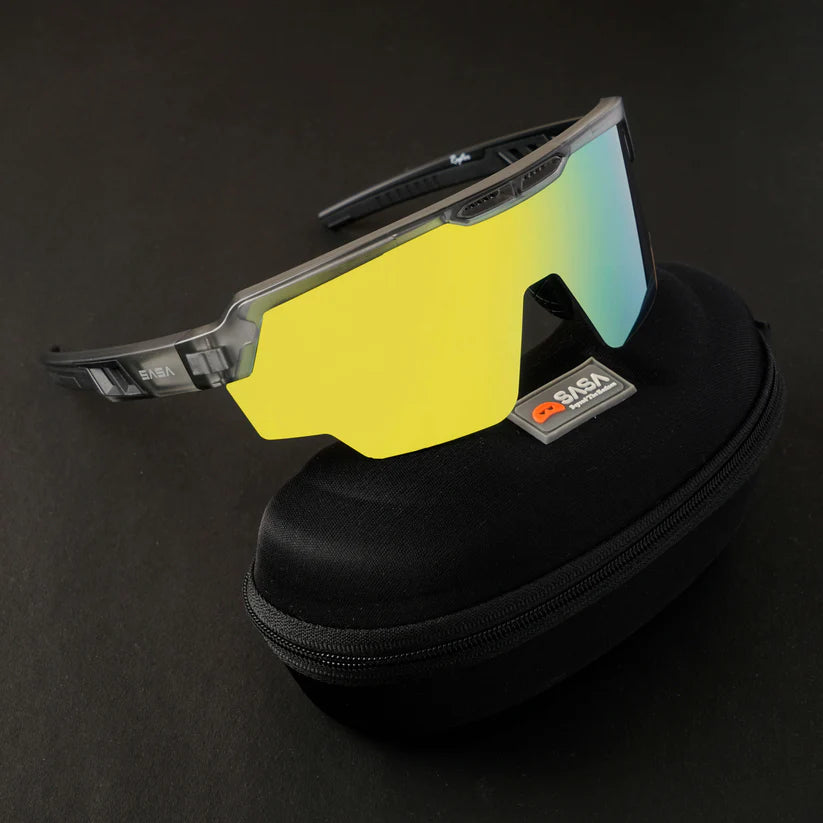 SASA Raptor Transluscent Grey Frame Yellow Revo Lens Sports Sunglasses