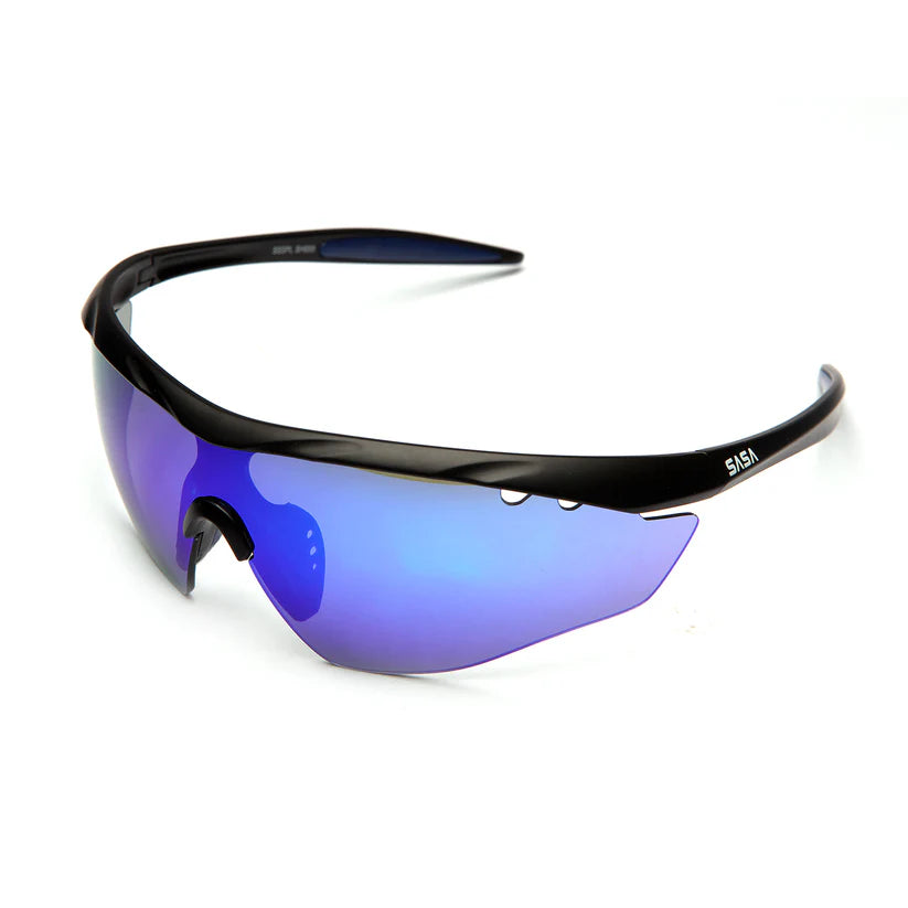 SASA Matte Black Frame Blue Revo Lens Hawkeye Sports Sunglasses