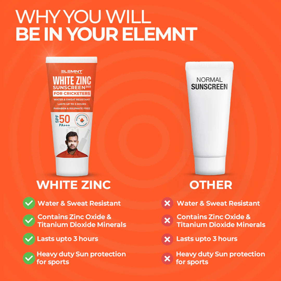 Elemnt White Zinc Sunscreen for Cricketers
