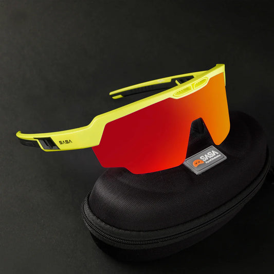 SASA Raptor Neon Yellow Frame Red Revo Lens Sports Sunglasses