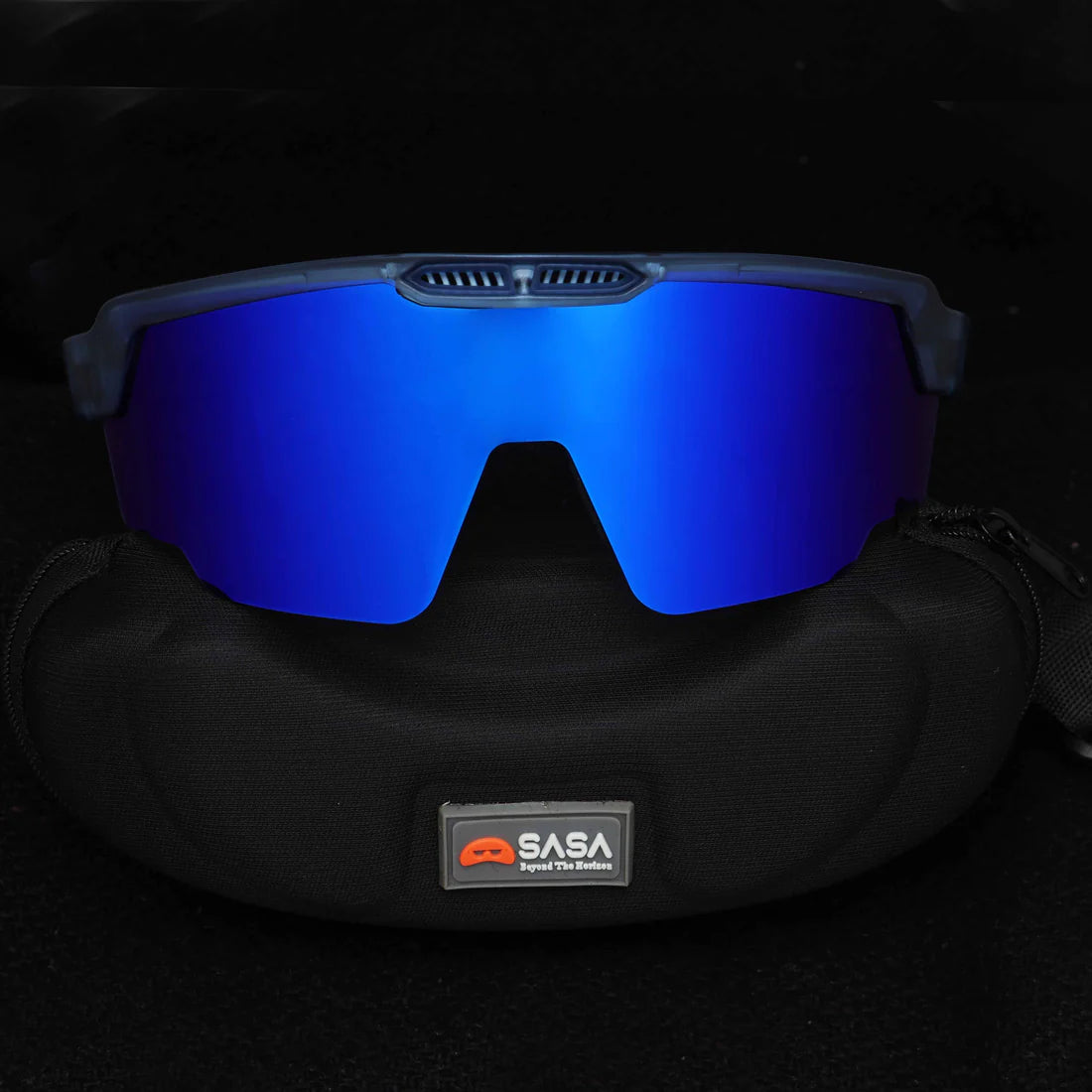 SASA Raptor Translucent Blue Frame Blue Revo Lens Sports Sunglasses