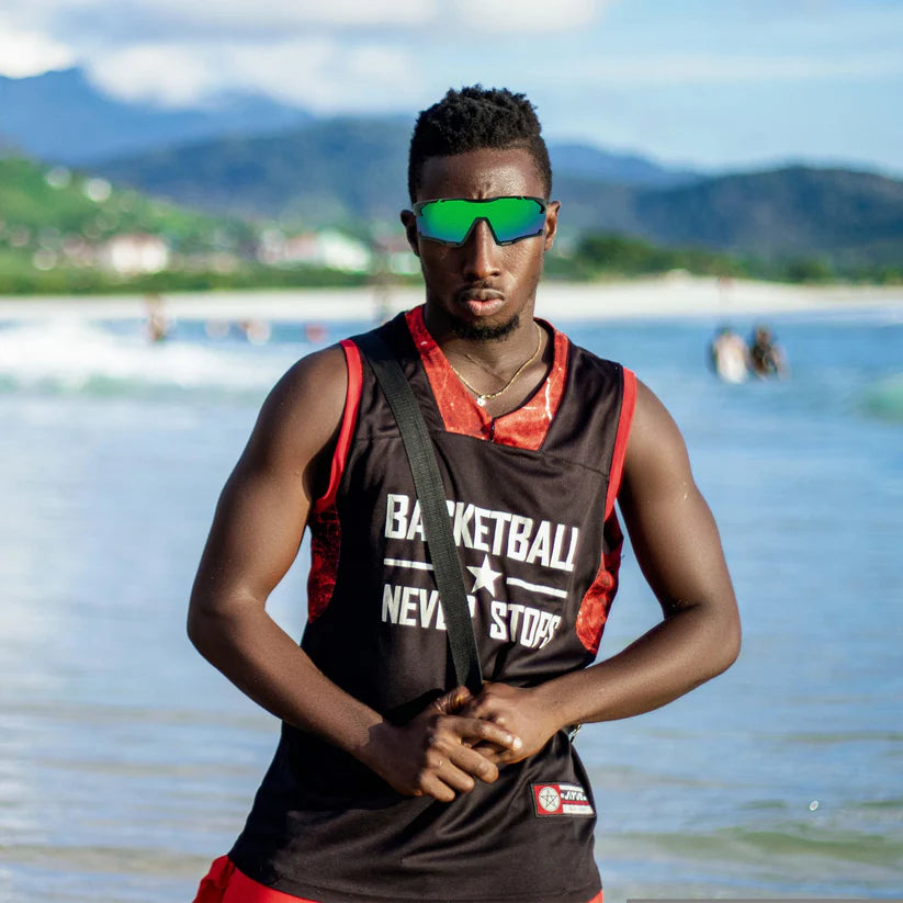 SASA Phantom Matte Black Frame Green Revo Lens Sports Sunglasses