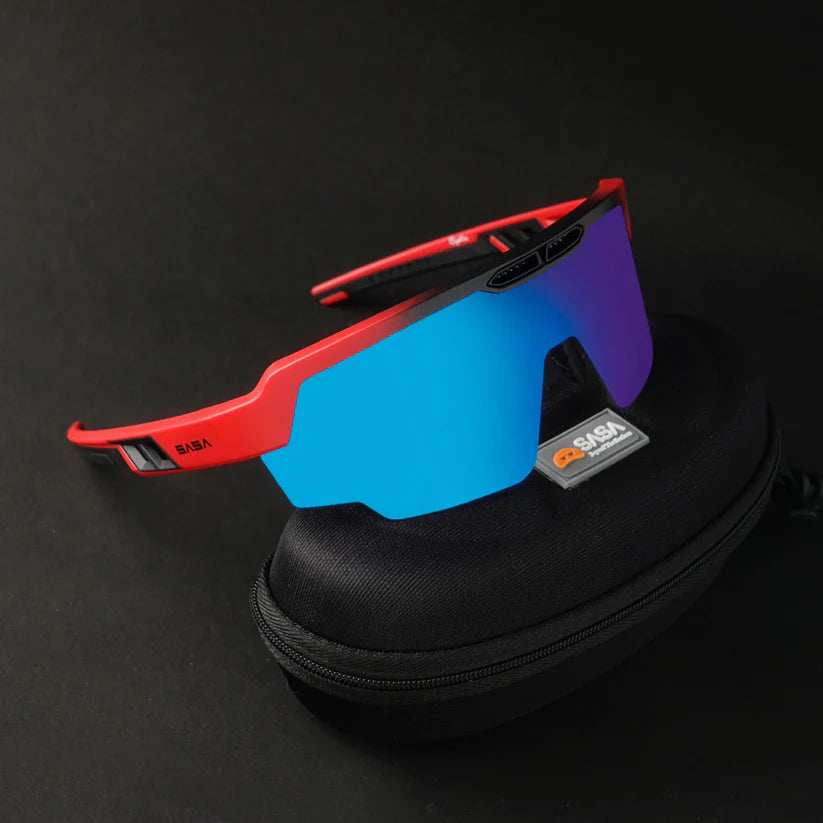 SASA Raptor Matte Red Frame Ice Blue Revo Lens Sports Sunglasses