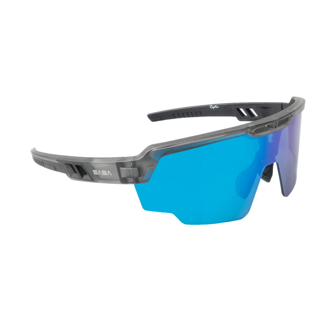 SASA Raptor Translucent Grey Frame Ice Blue Revo Lens Sports Sunglasses