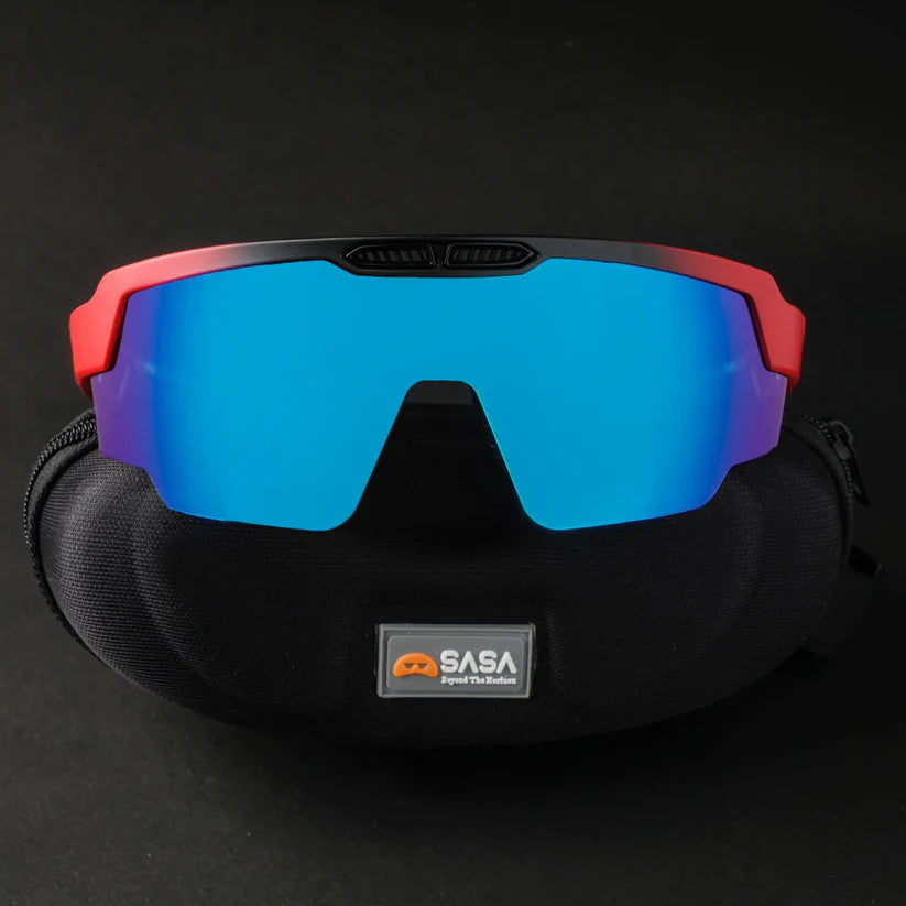SASA Raptor Matte Red Frame Ice Blue Revo Lens Sports Sunglasses