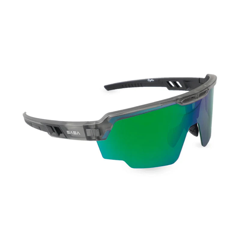 SASA Raptor Translucent Grey Frame Green Revo Lens Sports Sunglasses