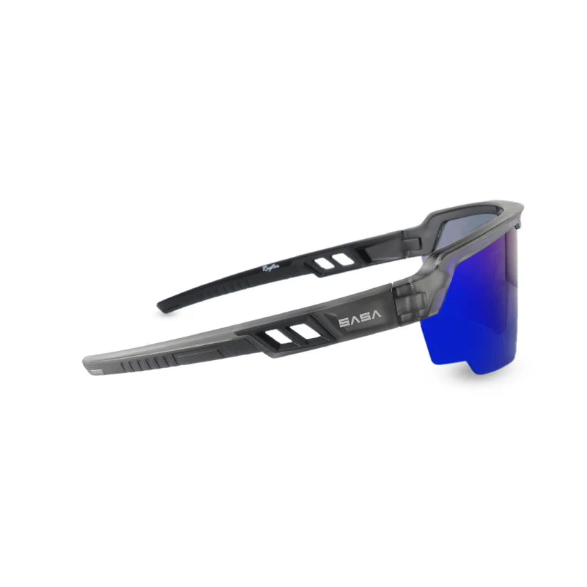 SASA Raptor Translucent Grey Frame Blue Revo Lens Sports Sunglasses