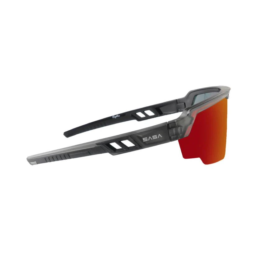 SASA Raptor Translucent Grey Frame Red Revo Lens Sports Sunglasses