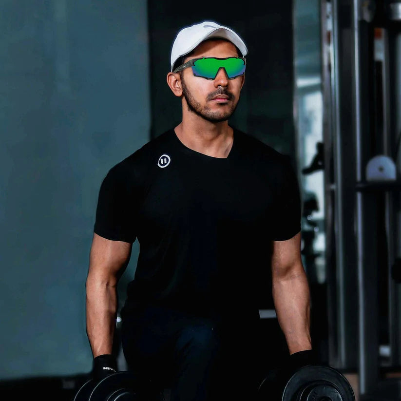 SASA Phantom Matte Black Frame Green Revo Lens Sports Sunglasses