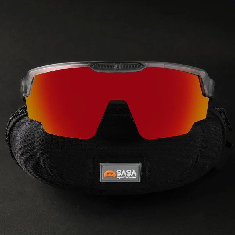 SASA Raptor Translucent Grey Frame Red Revo Lens Sports Sunglasses