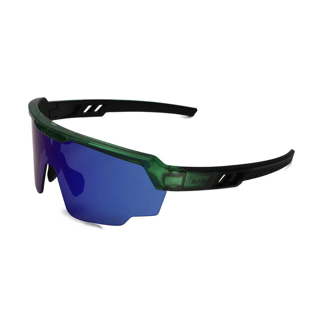 SASA Raptor Translucent Green Frame Blue Revo Lens Sports Sunglasses
