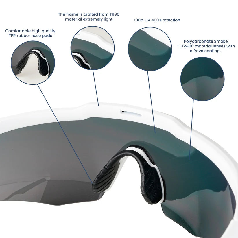 SASA Rebound Matte White Frame Ice Blue Revo Lens Sports Sunglasses