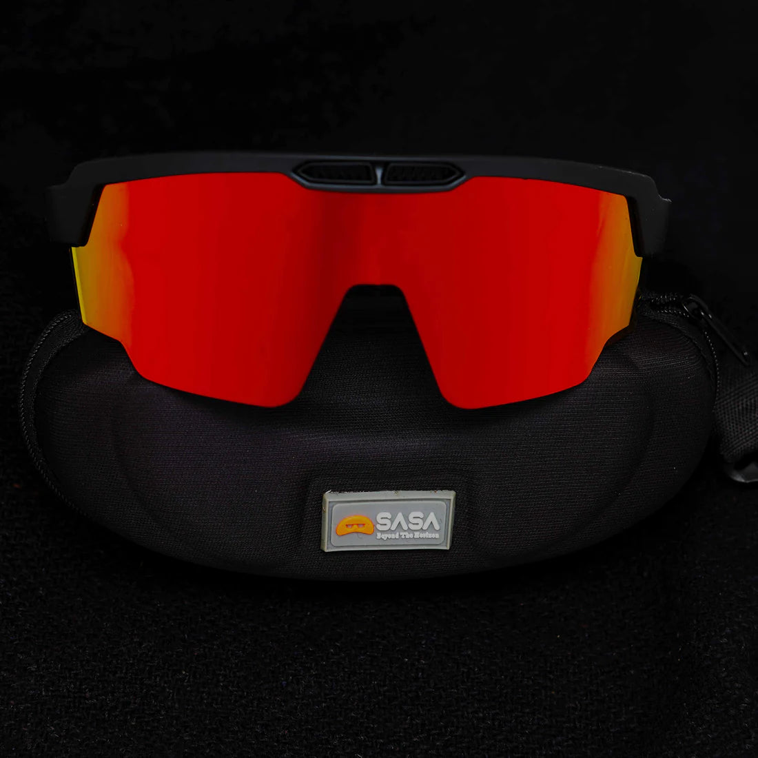 SASA Raptor Matte Black Frame Red Revo Lens Sports Sunglasses