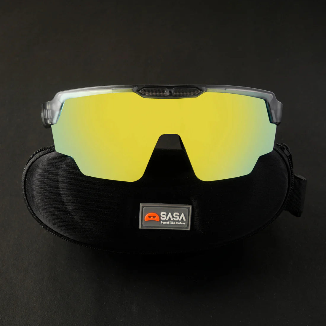 SASA Raptor Transluscent Grey Frame Yellow Revo Lens Sports Sunglasses