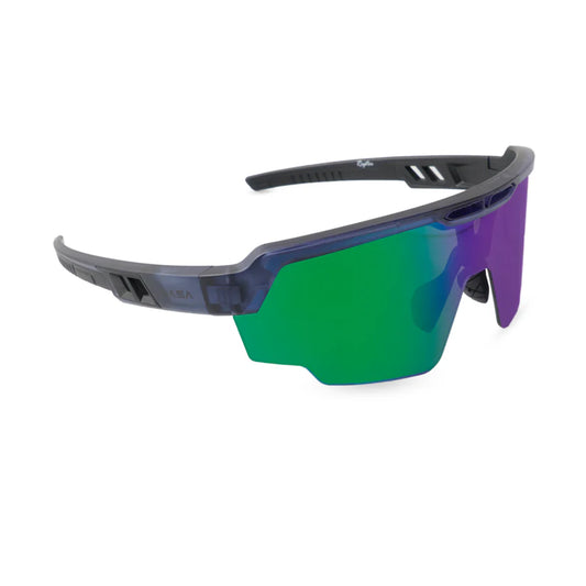 SASA Raptor Translucent Blue Frame Green Revo Lens Sports Sunglasses
