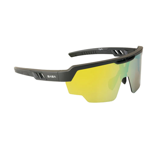 SASA Raptor Matte Black Frame Yellow Revo Lens Sports Sunglasses