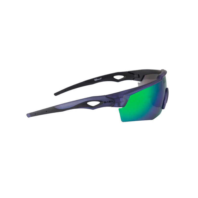 SASA Rebound Translucent Blue Frame Green Revo Lens Sports Sunglasses