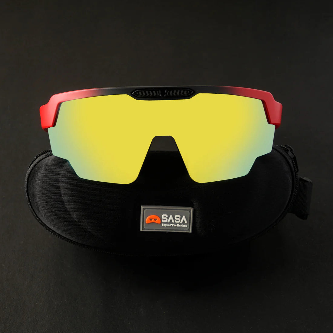 SASA Raptor Matte Red/Black Frame Yellow Revo Lens Sports Sunglasses