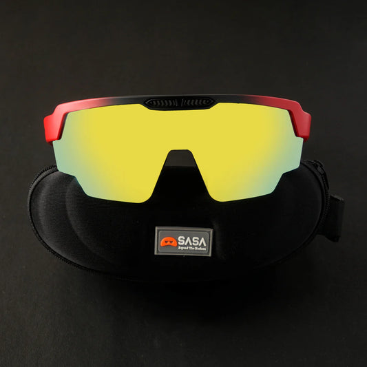 SASA Raptor Matte Red/Black Frame Yellow Revo Lens Sports Sunglasses