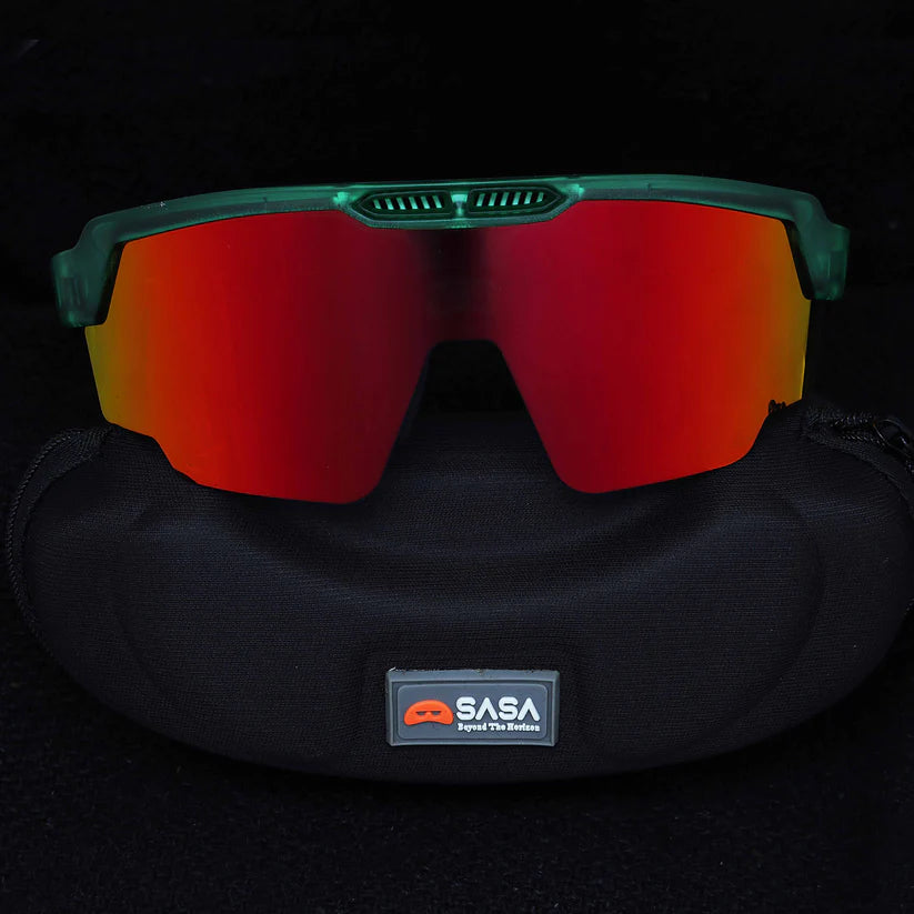 SASA Raptor Translucent Green Frame Red Revo Lens Sports Sunglasses