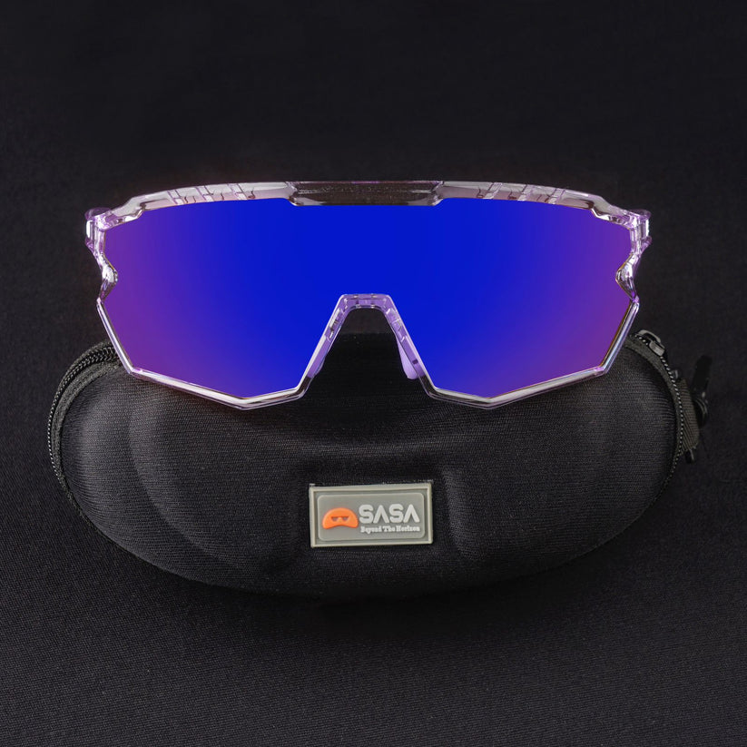 SASA Z-Series Prismatic Purple Frame with Blue Revo Lens Sports Sunglasses