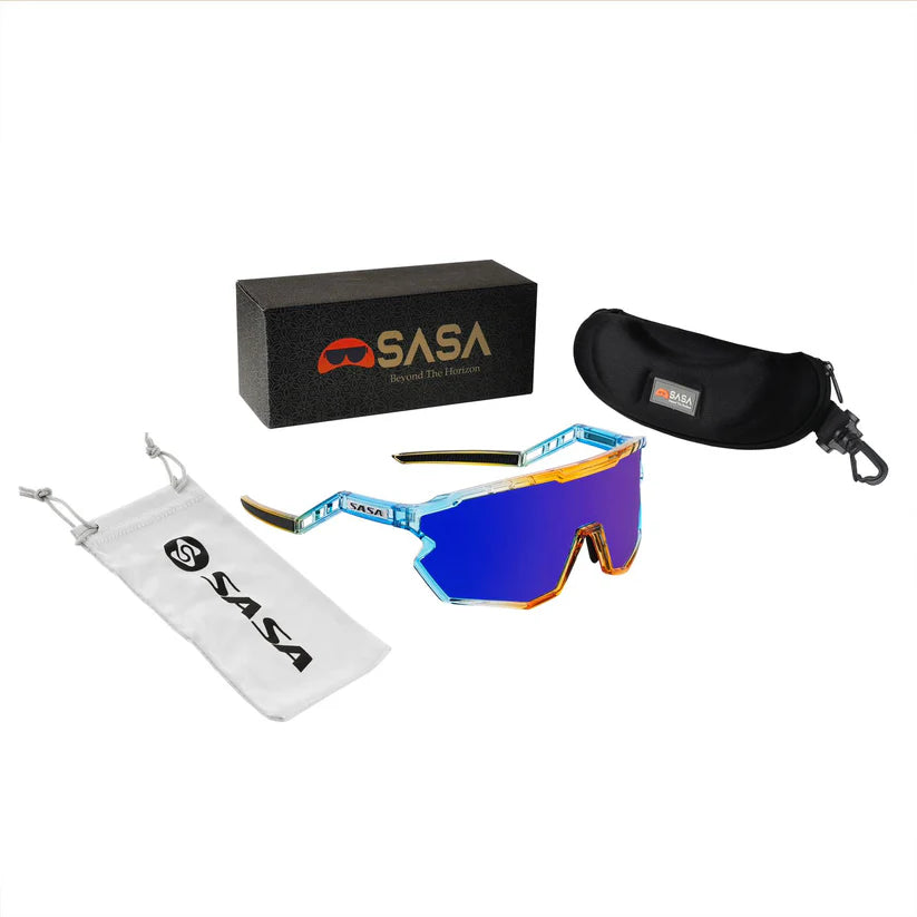 SASA Z-Series Prismatic Blue/Orange Frame Blue Revo Lens Sports Sunglasses