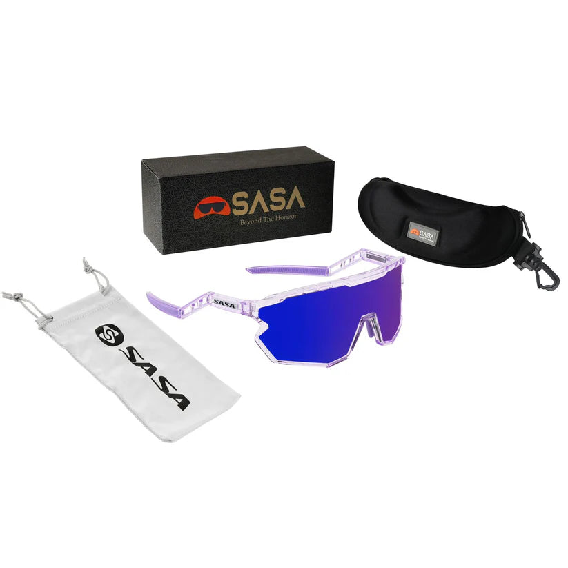 SASA Z-Series Prismatic Purple Frame with Blue Revo Lens Sports Sunglasses