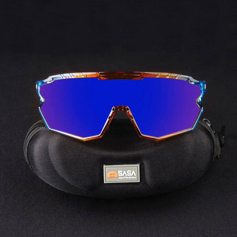 SASA Z-Series Prismatic Blue/Orange Frame Blue Revo Lens Sports Sunglasses