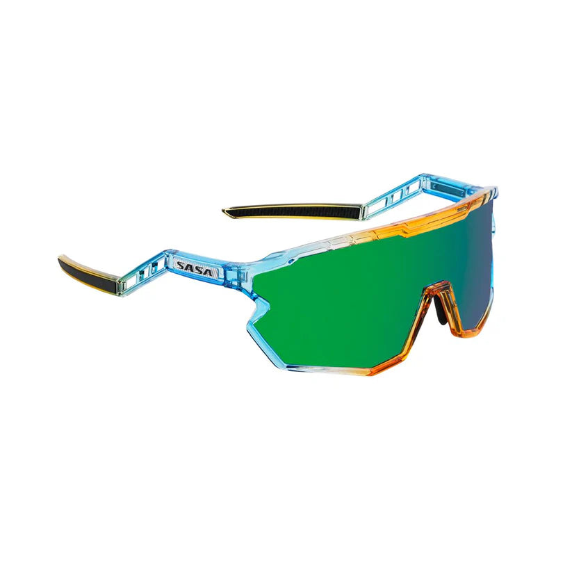 SASA Z-Series Prismatic Blue/Orange Frame with Green Revo Lens Sports Sunglasses