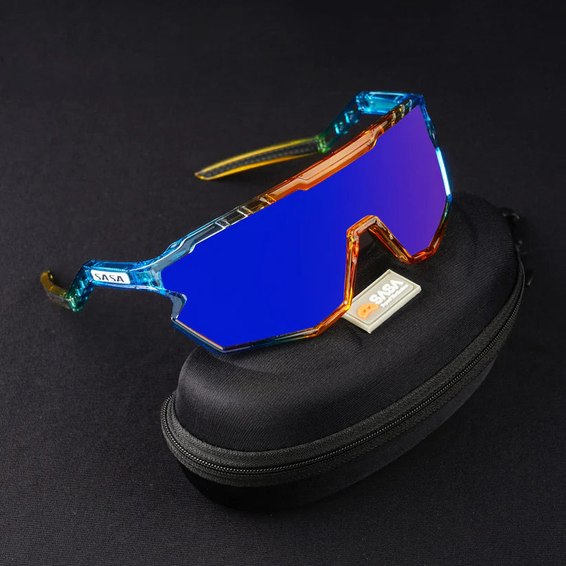 SASA Z-Series Prismatic Blue/Orange Frame Blue Revo Lens Sports Sunglasses