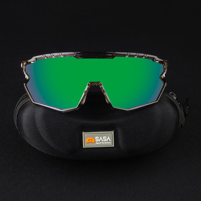SASA Z-Series Prismatic Grey Frame with Green Revo Lens Sports Sunglasses