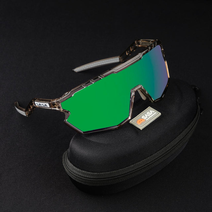 SASA Z-Series Prismatic Grey Frame with Green Revo Lens Sports Sunglasses